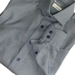Twillory Shirt‎ Men's 15.5 Navy White Check Tailored Fit Non Iron Safe Cotton